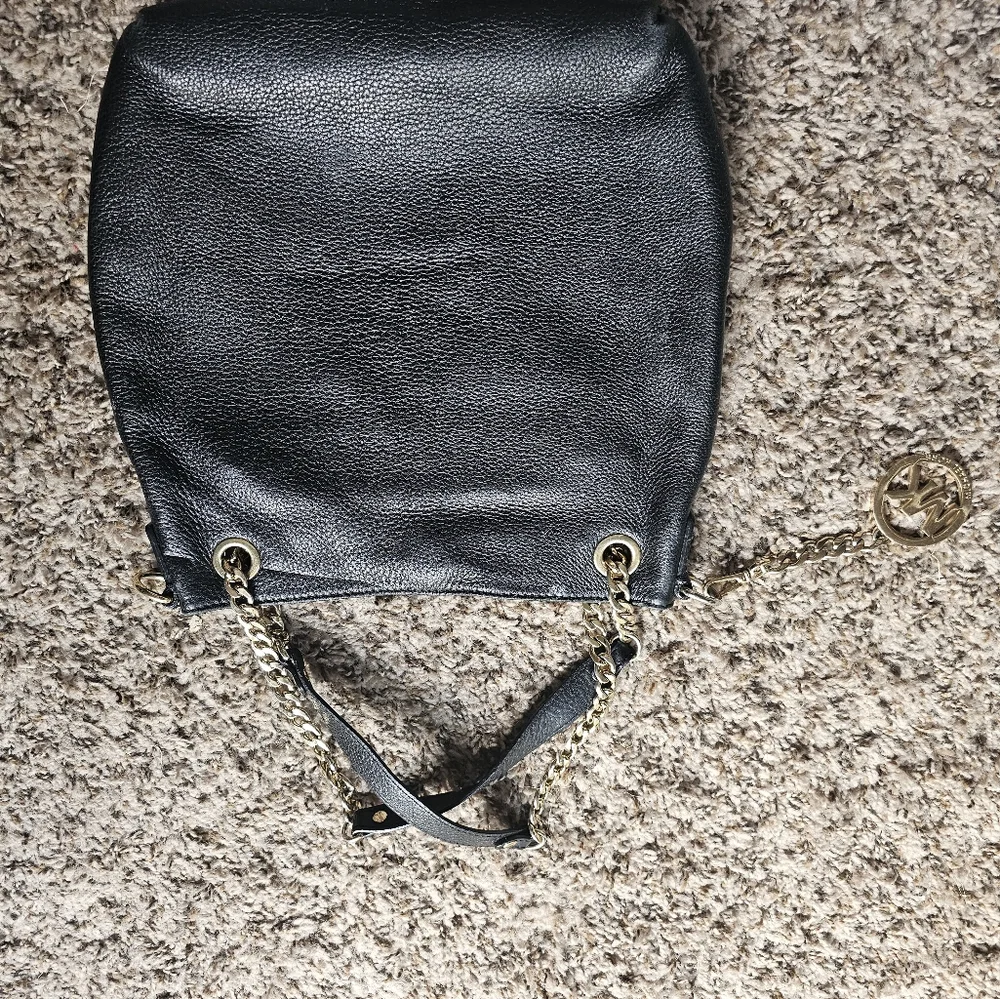 Michael Kors Black Grain Leather Golden Charm Shoulder Bag‎